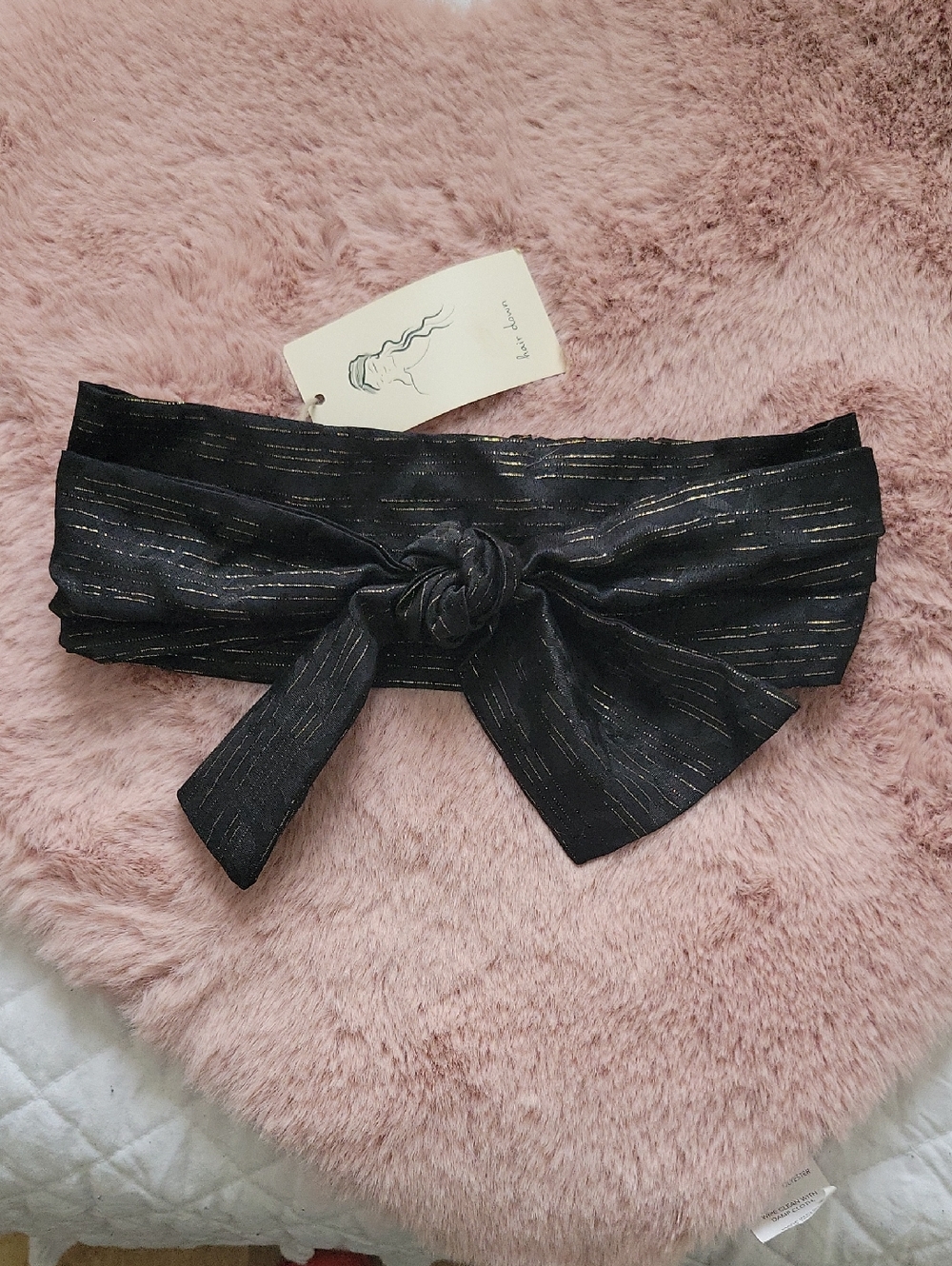 a new day Black and Gold Metallic Bow Hair Scarf